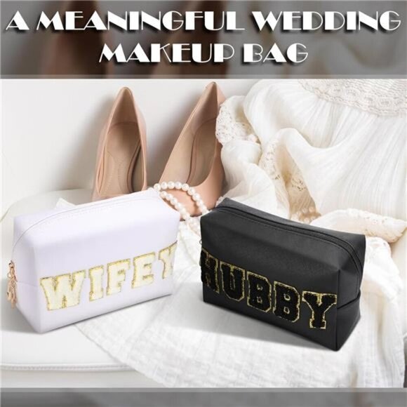 2 Pcs Wifey Hubby Makeup Bag Bride Patch Cosmetic Bag - Travel bag Set - Picture 5 of 5